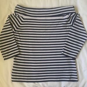 Orly off the shoulder collar b/w stripe viscose/nylon roomy sweater EUC